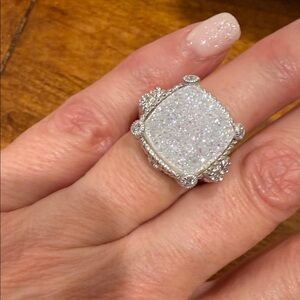 Judith Ripka Sterling Silver & White Drusy Ring W/Diamonique Accents